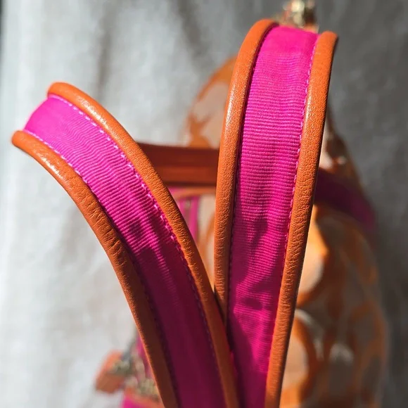 Coach Poppy Op Art Nwot Vibrant Orange Tote with Pink Highlights NWOT - Picture 7 of 17